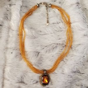 Carol Multi-strand Seed Bead And Pendant Choker Necklace